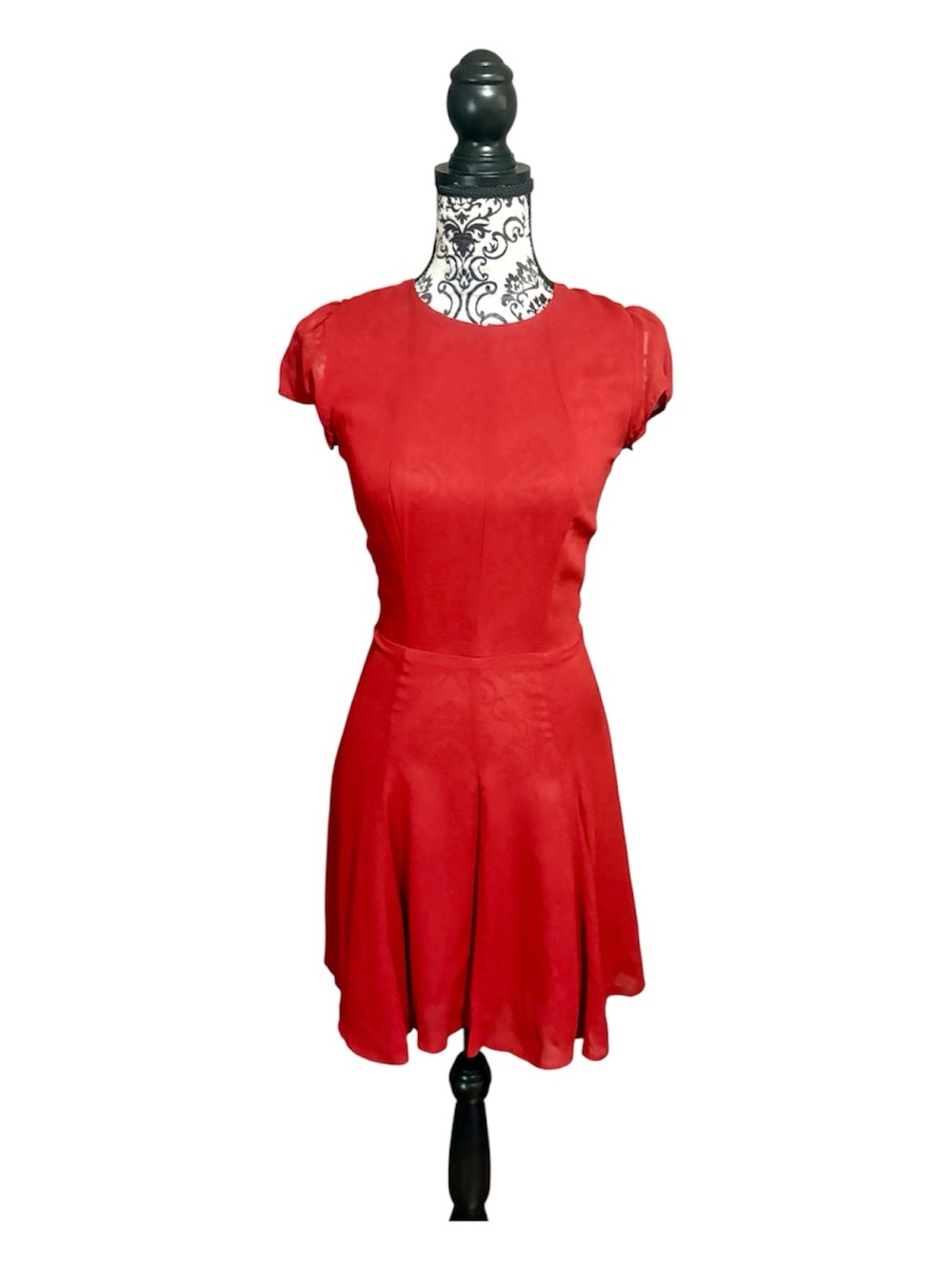 REFORMATION Red Fit-and-Flare Short Sleeve Dress